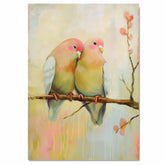Pastel Bird Couple Art in Soft Yellow and Pink Hues Perched on Branch with Blossoms for Serene and Romantic Interior Style or Bird Lover Gift Ideas on Ready to Hang 1.5" Thick Canvas Wrap, Floating Framed Canvas, Flat Rolled Canvas